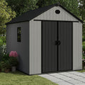 Pro Grade 6ft x 8ft Premium Plastic Double Door Garden Shed - Grey/Anthracite Wood Touch Texture