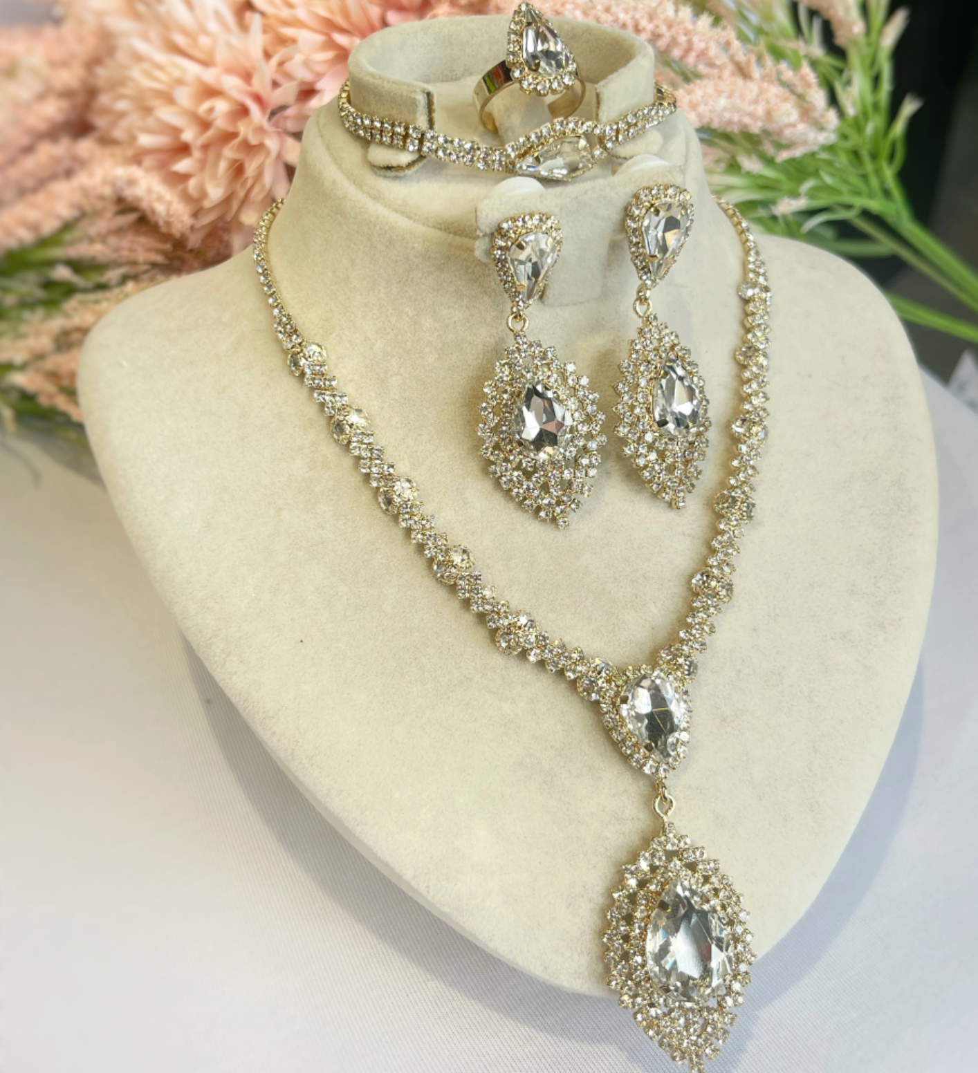 Inaya Imitation Diamond Jewelry Set – Necklace, Bracelet, Earrings & Ring