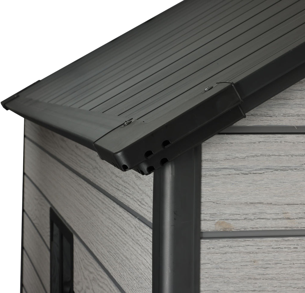 Pro Grade 6ft x 4ft Premium Plastic Garden Shed Double Door - Grey Wood Touch Texture