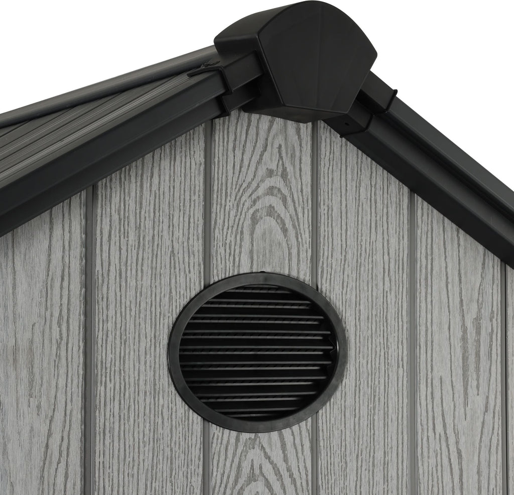 Pro Grade 6ft x 4ft Premium Plastic Garden Shed Double Door - Grey Wood Touch Texture